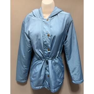 Copper Key Woman Size L Blue Hooded Lightweight Sherpa Lined Jacket Coat Zip Up